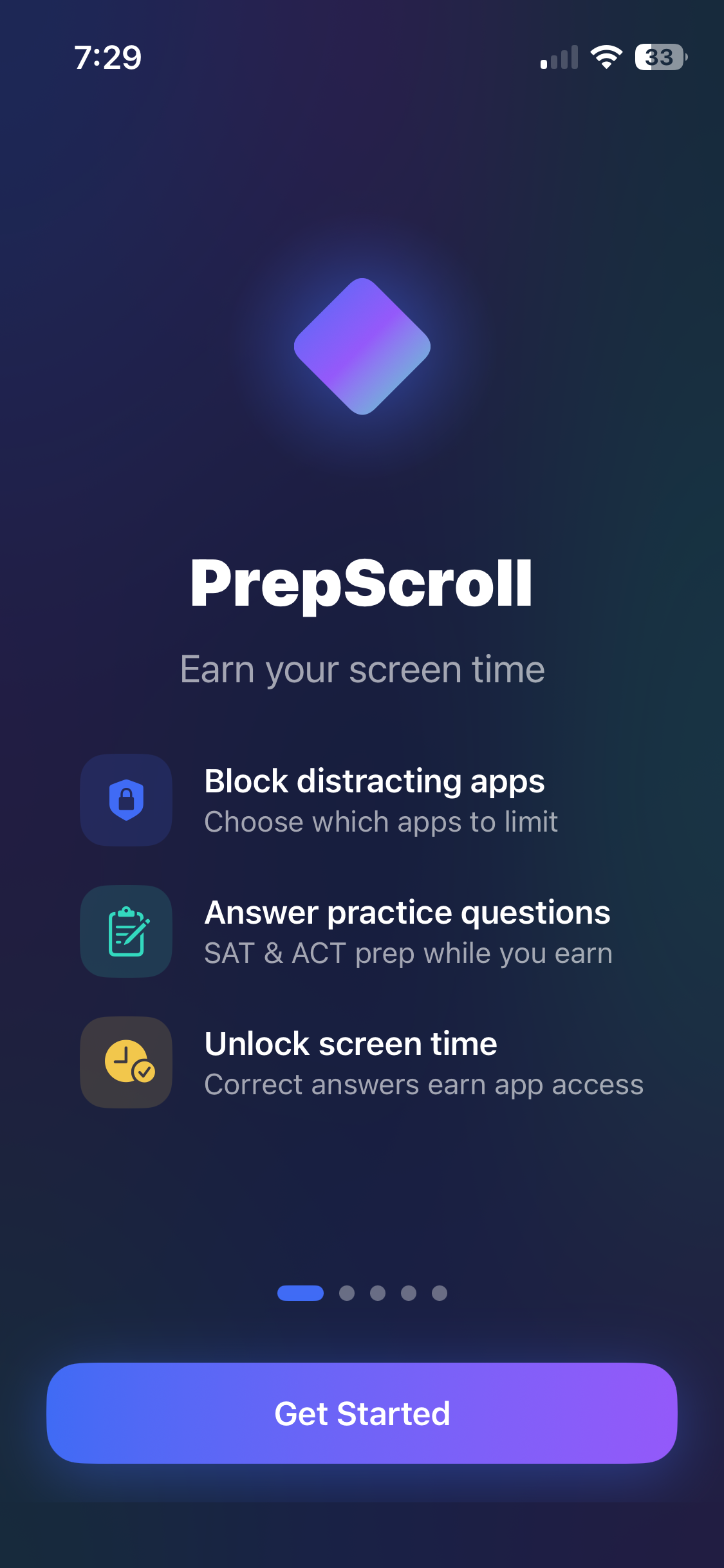 PrepScroll onboarding screen